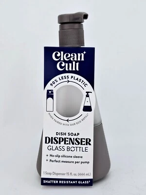 Bomba dispensadora de jabón Clean Cult Dish vidrio recargable contenedor de 15 oz gris Foto 1 de 4