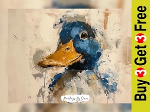 Vivid Impasto Duck Portrait, Charming Print 5"x7" on Matte Paper - Picture 1 of 6