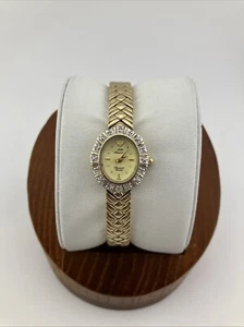 Vtg Jules Jurgersen Diamond Ladies 18mm Watch Gold Tone Diamond Bezel 6” - RUNS - Picture 1 of 20