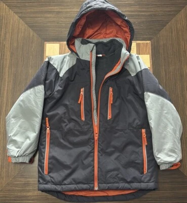 The Childrens Place boys medium (7/8) 3-in-1 winter coat jacket gray/orng w/hood - Image 1 of 4