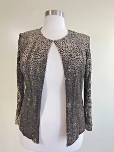 ONYX NIGHT Women's Stretch Knit Gold Sparkle Cheetah Print Jacket Coverlet Sz XL - Picture 1 of 9