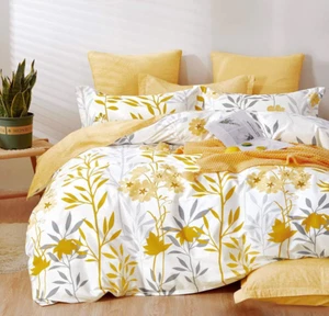 Bettbezug Queen Size, 600 Fadenzahl Baumwolle grau Zweige und gelbe Blume - Bild 1 von 6