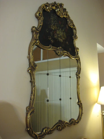 Antique Louis XV Style French 12 Pieces Wall Mirror w/Gilt Wooden Frame, 62" T Cover