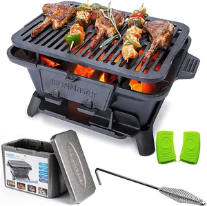 Hibachi Grill Outdoor, Small Portable Charcoal Grill, 100% Pre-Seasoned Cast Iro - Picture 1 of 7