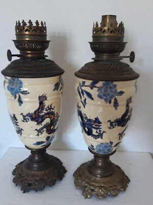 Paire de vases chinois cloisonnés dragons montés en lampe à huile - Photo 1/4
