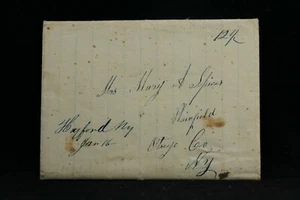 New York: Harford 1848 Stampless Cover, Blue Ms, Cortland Co. to Plainfield - Picture 1 of 4