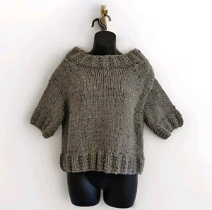 Hand Made Chunky Knit Woman's Jumper Short Sleeve Slouch Neck Acrylic/Wool? - Picture 1 of 17