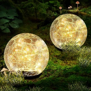 30 LED Cracked Glass Globe Solar Ground Lights, 2 Pack 3.9'' for Yard Patio - Picture 1 of 12
