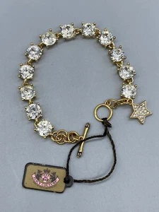 Juicy Couture Gold Tone Star Charm Shine Rhinestone Link Bracelet 6.5” Toggle - Picture 1 of 10