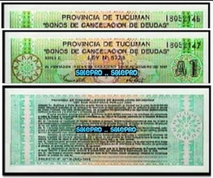 2x ARGENTINA 1991 TUCUMAN PROVINCE UN AUSTRAL CONSECUTIVE DOUBLE BANKNOTE LOT - Picture 1 of 2