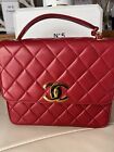 Auth VIntage CHANEL XL CC Medium Square 24K GHW Quilted Single Flap Lambskin Red