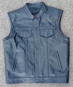 I K schwarze Lederweste Herren 46 Motorradweste gefüttert mit Taschen - Bild 1 von 6