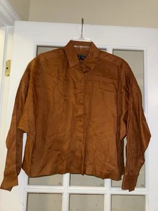 Linda Allard Ellen Tracy 100 % Leinen orange Kürbis Cropped Kragen Bluse Größe 6 - Bild 1 von 6