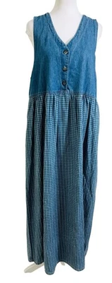 Vintage Sleeveless Denim Maxi Pinafore Dress Jumper Womens Size 14 - Image 1 of 4