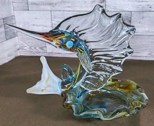 Vintage Murano Stil Kunst Glas Schwert Fisch Marlin Figur Aschenbecher Bonboniere - Bild 1 von 7