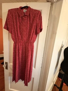Vintage Retro Modest Romantic Leslie Faye Red Speckled Shirt Dress-Size 14 - Picture 1 of 3