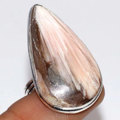 925 Silver Plated Scolecite Ring Handmade Jewelry Size US 8 JW - Image 1 of 3