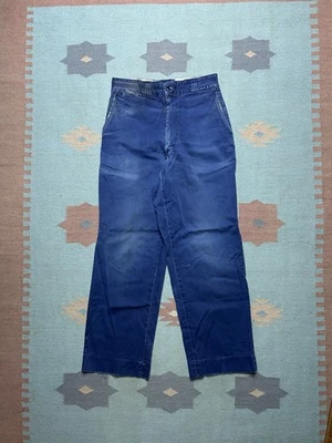 Vintage 1960s chino work pants cotton twill faded blue repaired workwear 28x29 - Image 1 of 4