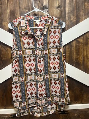 Blusa H&M Tribal Geométrica Sin Mangas Con Botones Talla 14 Top Ligero Mujer Foto 1 de 4