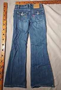 Levis Strauss Jeans Youth Girls Sz 8 Blue Jeweled Rhinestone Flap Pocket Western - Picture 1 of 15