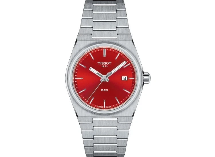 NEW TISSOT T1372101142100 PRX 35MM RED DIAL STEEL BRACELET T137.210.11.421.00 - Image 1 of 1