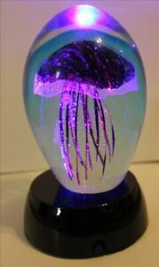 4.5" Glass Glow in dark Jellyfish clear background w multicolored LED Light Base