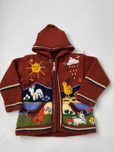 Embroidered Knit Cardigan Sweater Handmade In Peru Meadow Size 0-6 Months - Picture 1 of 5