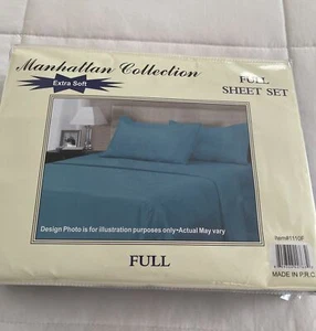 Manhattan Collection Full Size Bed Sheet Set Extra Soft Blue Color / New - Foto 1 di 9