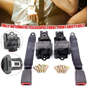 2x Set Adjustable Universal 3 Point Retractable Auto Car Seat Belt Lap Shoulder - Picture 1 of 13