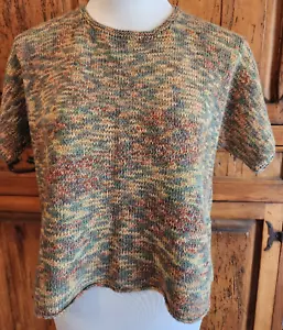 Maglione top a maniche corte lavorato a mano misto cotone misto collo rotondo con cravatta collo medio - Foto 1 di 6