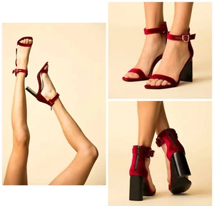 NIB $375 Rag & Bone Ellis Heel Leather Sandal In Biking Red Velvet Size:39(US 9) - Picture 1 of 7