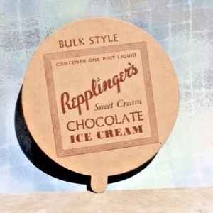 VTG Repplinger’s Sweet Cream Chocolate Ice Cream 1 Pint Carton Lid, 3.5" diamete - Picture 1 of 4