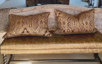 Robert Allen Gilded Paisley Velvet Beacon Hill Custom 18 x 28 Decorative Pillows - Image 1 of 4