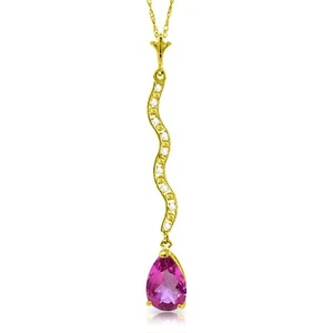 1.79 Carat 14K Yellow Gold Cry Out Happily Pink Topaz Diamond Necklace 14"-24"  - Picture 1 of 4