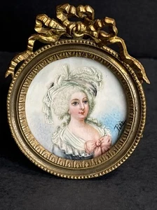 Antique Miniature Portrait/Bronze Frame/France C.1900/Signed/Marie Antoinette - Picture 1 of 12