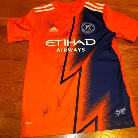 Youth New York City FC adidas Orange 2022 The Volt Kit Blank Jersey Autographed Cover
