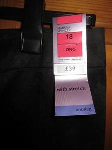 BNWT Ladies RRP £39 M&S Black Faux Suede Stretch Bootleg Trousers Size 18 long - Picture 1 of 5