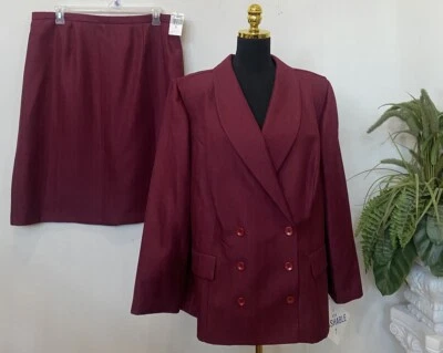 Terno saia Danny & Nicole feminino vinho espinha de peixe 100% poliéster 2 peças novo com etiquetas tamanho 22W - Imagem 1 de 4