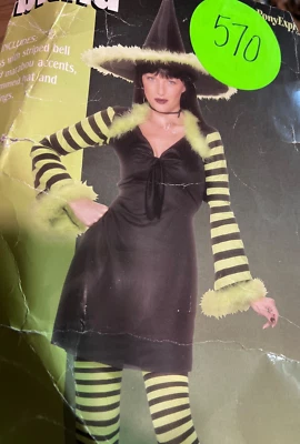 размер маленький 6-8 лайм и черный с полосками и перьями ведьма костюм для Хэллоуина - Изображение 1 из 3