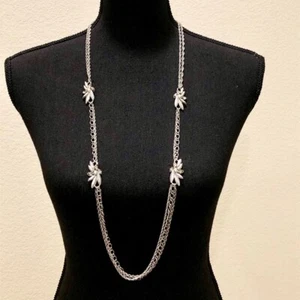 Ann Taylor Loft Damen Antik Silber Doppel Kette Fächer Lagenlook Halskette Neu mit Etikett 34 - Bild 1 von 7