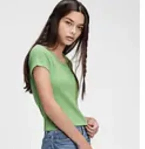 The Gap Teen Girls Cropped Henley T-Shirt Green M 8 - Picture 1 of 4