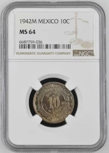 Mexico 10 Centavos 1942 M NGC MS 64 - Picture 1 of 2