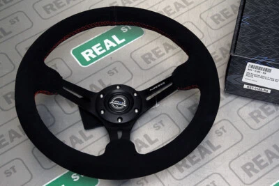 NRG 350mm 3" Deep Dish Sport Steering Wheel Black Suede with Red Stitching - Image 1 of 4
