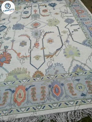 Alfombras Lvory Oushak anudadas a mano 9x12, alfombras gris claro para sala de estar  Foto 1 de 3