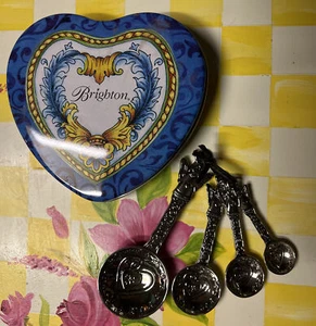 Set Of 4 Metal Angel Hearts Stars Measuring Spoons Leather Loop New Mint Baking - Picture 1 of 10