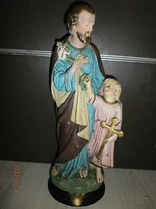 ANCIENNE STATUE RELIGIEUSE/SAINT JOSEPH ET L'ENFANT JESUS/PLATRE/H.43,5 cm/ N°8 - Picture 1 of 8