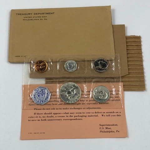 (1) 1955 United States SILVER Proof Set in Original Package Flat Pack Cover