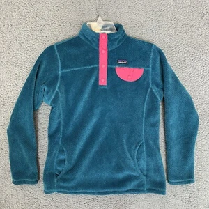Patagonia Girls Fleece Sweatshirt Blue Size XL 14 Snap Button Pockets - Picture 1 of 3