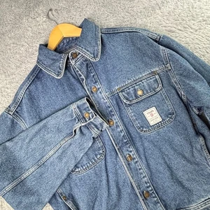 CHAPS Ralph Lauren L Blue Denim Jean Trucker Jacket Coat Workwear Mens VTG - Picture 1 of 14