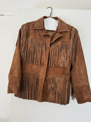Chaqueta vintage 100 % gamuza marrón con flecos talla pequeña/mediana Foto 1 de 4